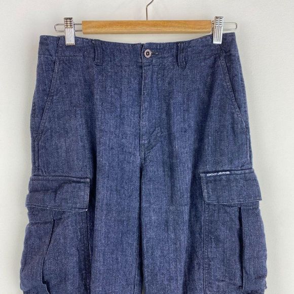 DKNY 100% Linen Dark Blue Cargo Pant - Picture 3 of 6